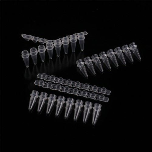 PP materjal Läbipaistev 0,2 ml 8 riba torud Plastikust PCR toru lameda korgiga